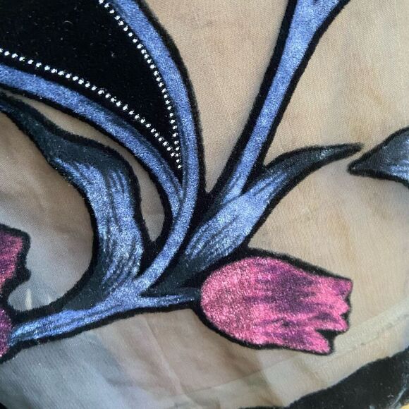 Mitchie’s Velvet Devore Floral Shawl with Rabbit Fur, 1920s-Inspired - Picture 4 of 7